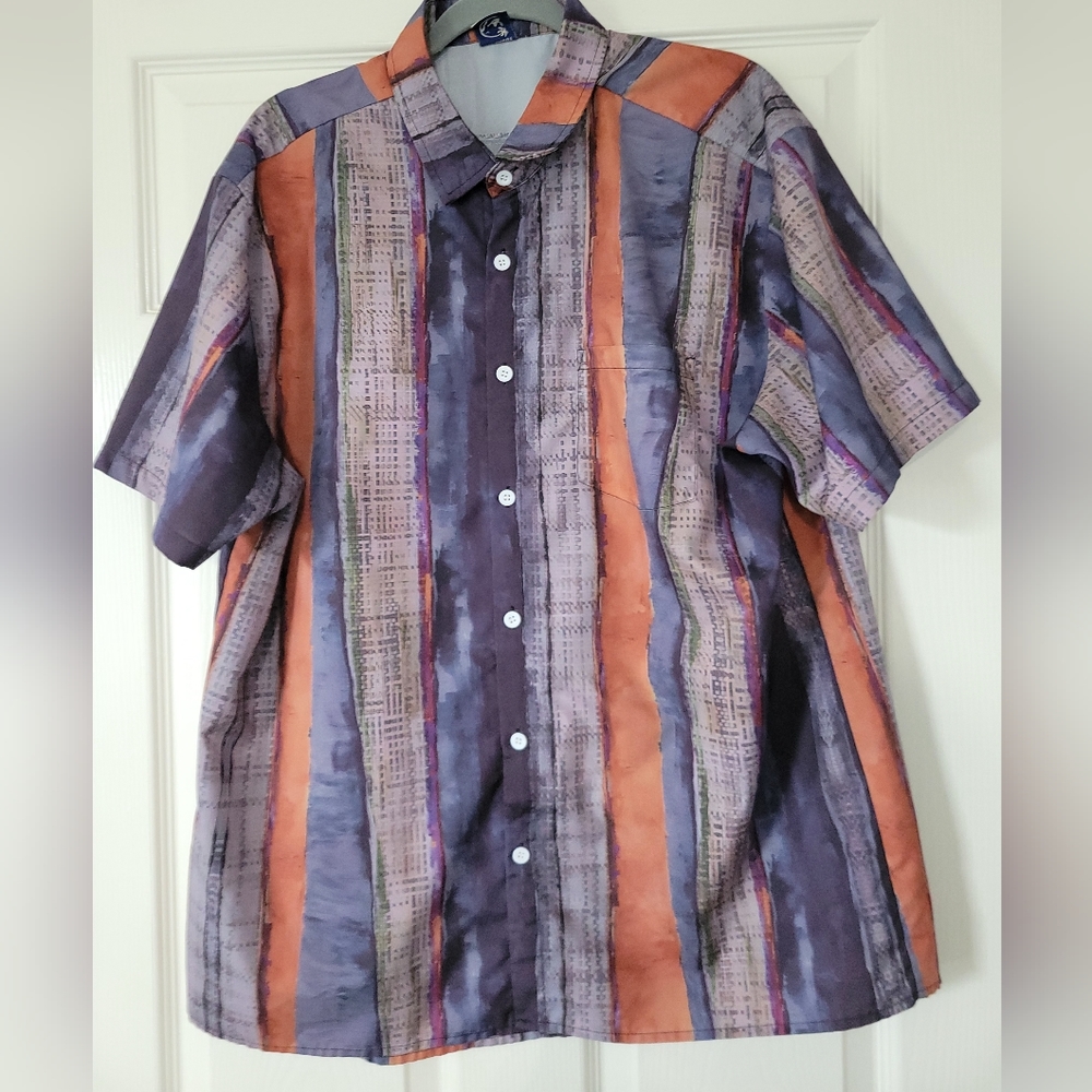 HARDADDY Mens Black/Brown Button-Up Short Sleeve Collared Hawaiian Shirt Size L